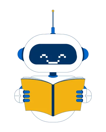 Smiling robot holding open book  Illustration