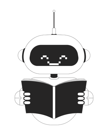 Smiling robot holding open book  Illustration