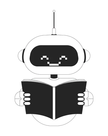 Smiling robot holding open book  Illustration