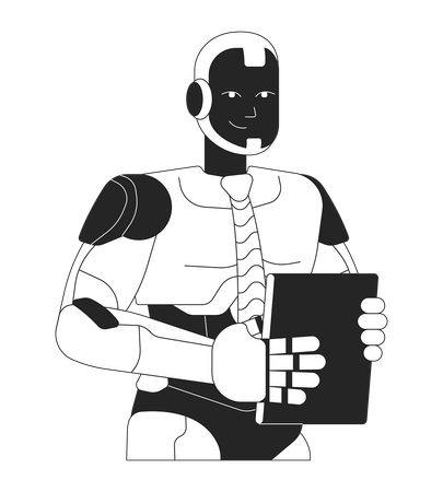 Smiling robot holding tablet  Illustration