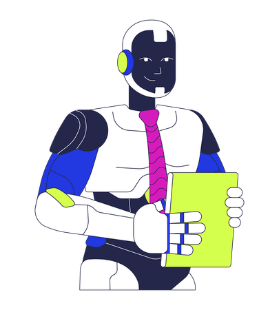 Smiling robot holding tablet  Illustration