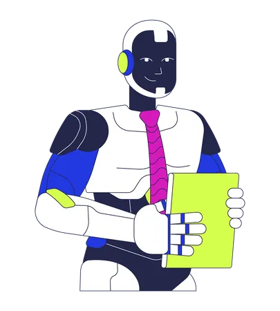 Smiling robot holding tablet  Illustration