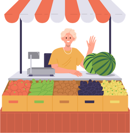 Smiling salesman offering fresh organic veggies  Illustration