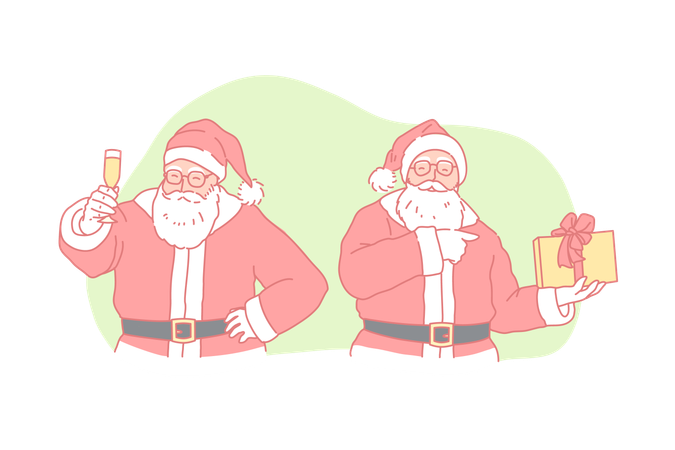 Smiling Santa makes a toast on xmas eve  Illustration