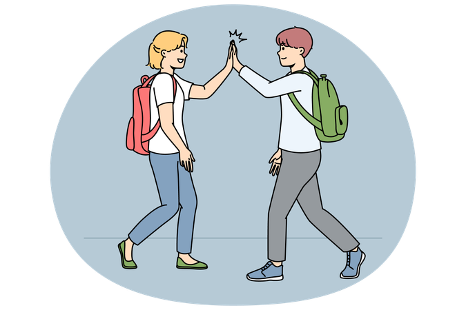 Smiling schoolchildren greeting outdoors  Illustration