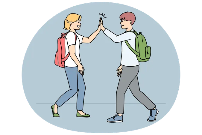 Smiling schoolchildren greeting outdoors  Illustration