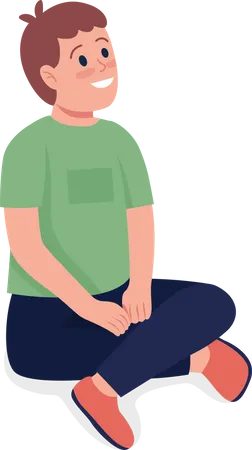 Smiling Sitting Boy Semi Flat Color Vector Character Sitting Figure Full Body Person On White Happy Child Isolated Modern Cartoon Style Illustration For Graphic Design And Animation Illustration