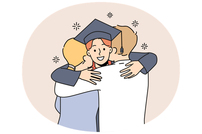 Smiling student hug excited parents at graduation  Illustration