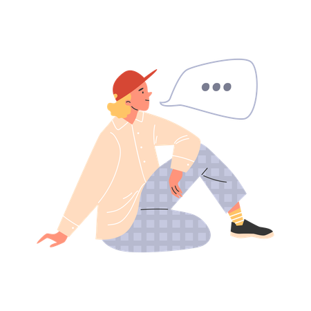 何かについて話しながら座っている笑顔の学生  イラスト