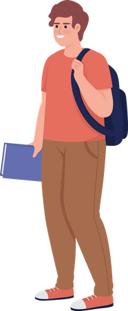 Smiling student with book and backpack Illustration