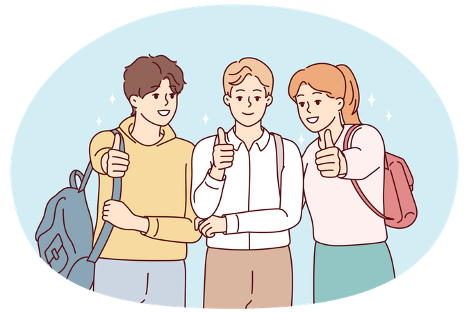 Smiling students show thumbs up  Illustration
