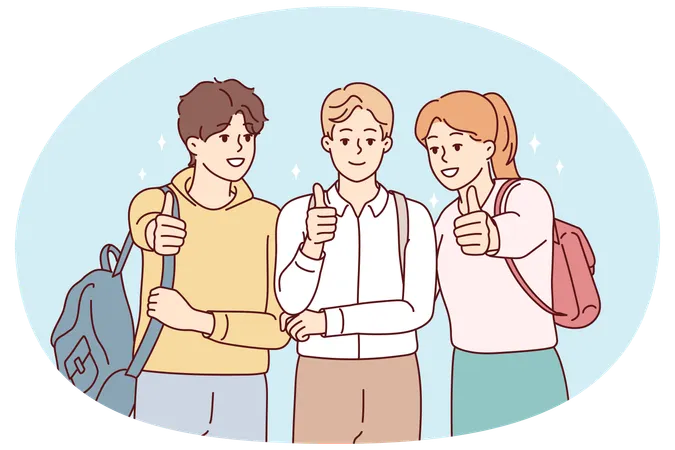 Smiling students show thumbs up  Illustration