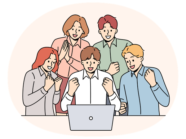 Smiling team celebrate shared business success  Illustration