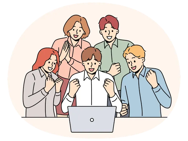 Smiling team celebrate shared business success  Illustration