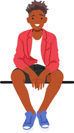 Smiling Teenage Boy Perches On A Bench Or Parapet Radiating Positivity His Eyes Light Up With Joy Reflecting A Carefree Spirit And A Zest For Life That Is Contagious Cartoon Vector Illustration Illustration