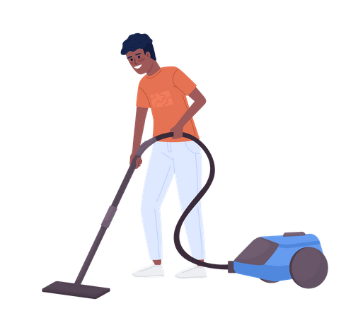 Smiling teenage boy vacuuming at home Illustration