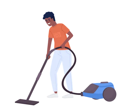 Smiling teenage boy vacuuming at home Illustration