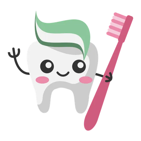 Smiling Tooth holding tooth brush  Illustration