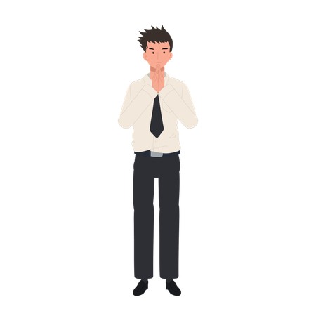 Smiling University Student doing Wai Greeting  Illustration