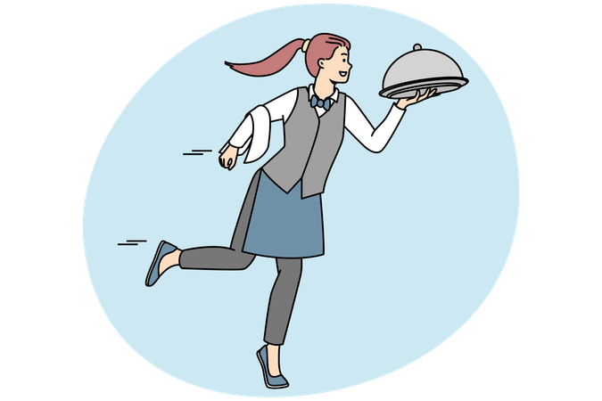 Smiling waitress bring meal  Illustration