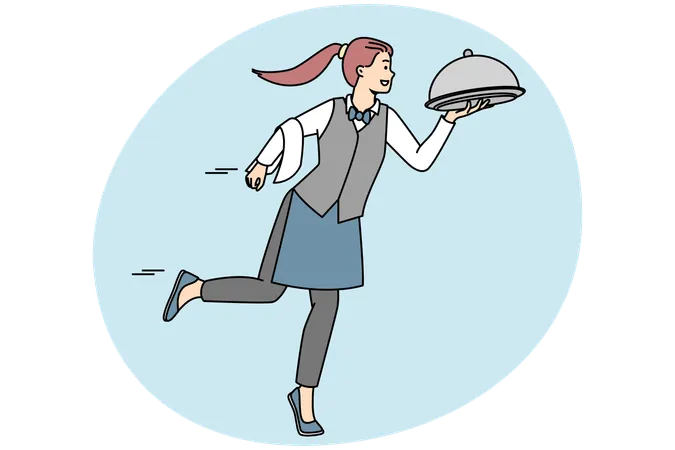 Smiling waitress bring meal  Illustration