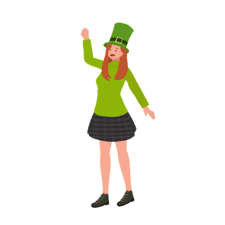 Smiling Woman Celebrate  St Patrick's Day  Illustration