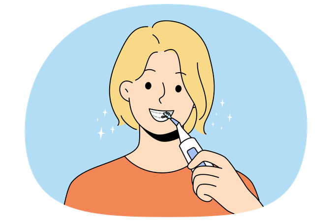 Smiling woman clean braces  Illustration