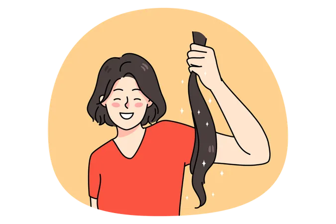 Smiling woman do hair donation  Illustration