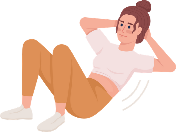 Smiling woman doing abdominal crunches Illustration