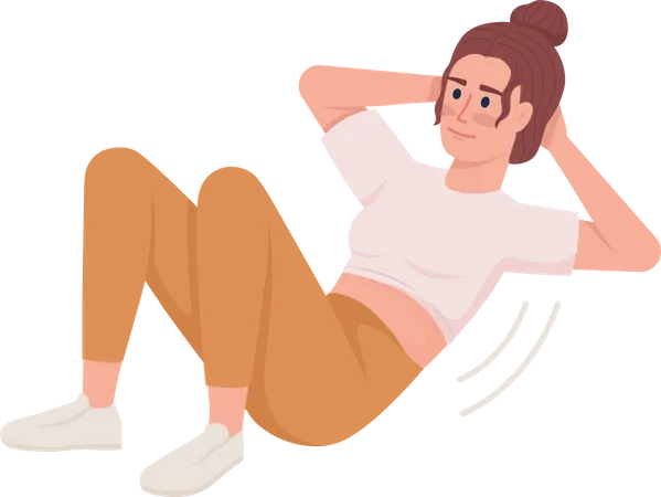 Smiling woman doing abdominal crunches  Illustration