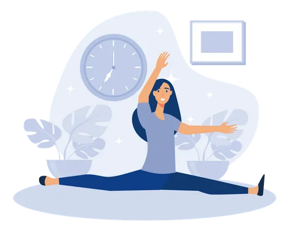 Smiling woman doing stretching exercise  Illustration