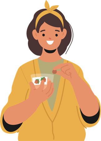 Smiling Woman Enjoying Healthy Organic Vegan Snack  Illustration