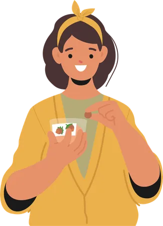 Smiling Woman Enjoying Healthy Organic Vegan Snack  Illustration