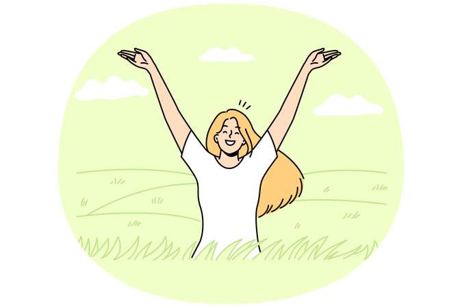 Smiling woman feeling optimistic in summer field  Illustration