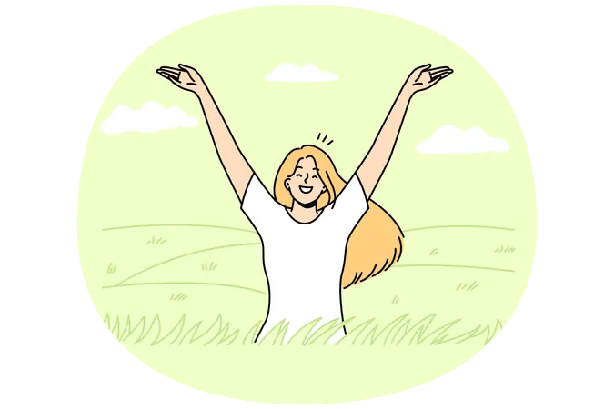 Smiling woman feeling optimistic in summer field  Illustration