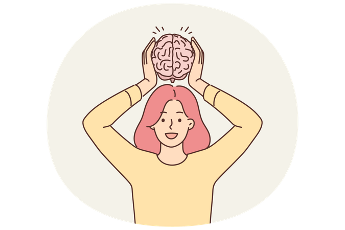 Smiling woman hold brain model  Illustration
