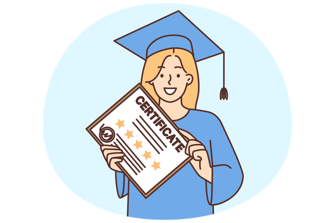 Smiling woman hold graduation diploma in hands  Illustration