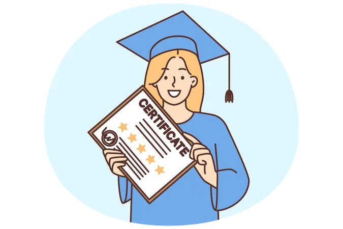 Smiling woman hold graduation diploma in hands  Illustration