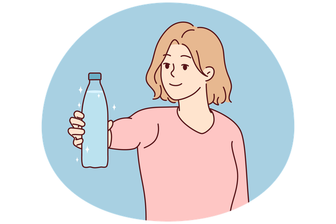 Smiling woman holding bottle of water  Illustration