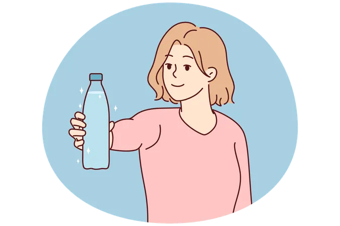 Smiling woman holding bottle of water  Illustration