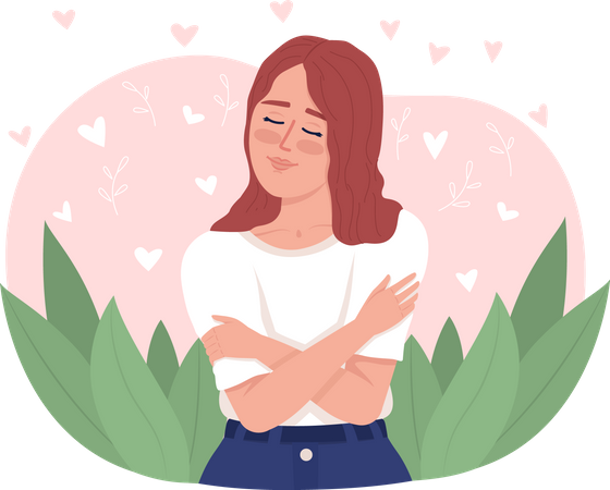 Smiling woman hugging herself  Illustration