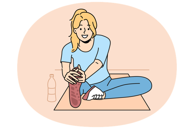 Smiling woman in sportswear training in gym  Illustration