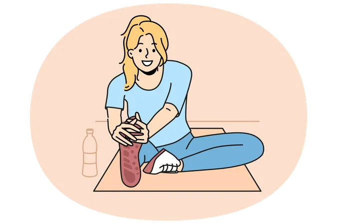 Smiling woman in sportswear training in gym  Illustration