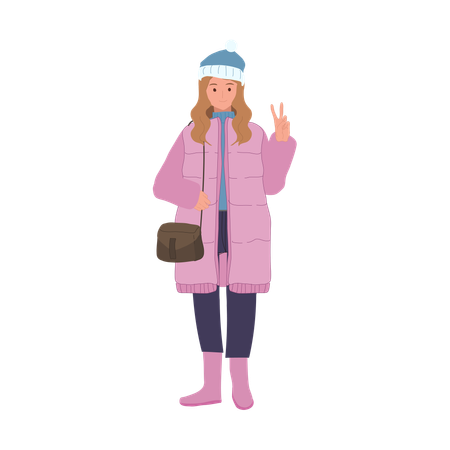 Smiling Woman in Stylish Winter Outfit  일러스트레이션