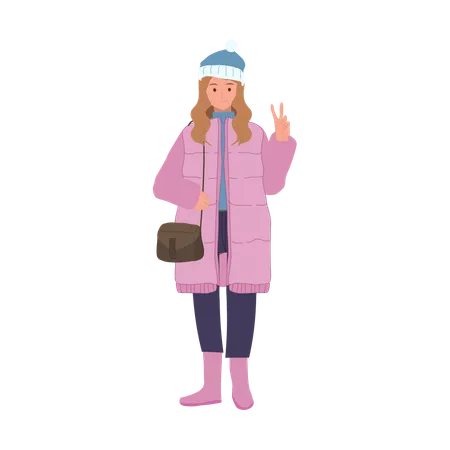 Smiling Woman in Stylish Winter Outfit  Illustration