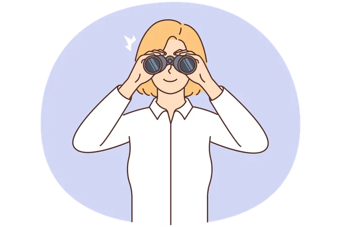 Smiling woman looking in binoculars explore new opportunities  Illustration