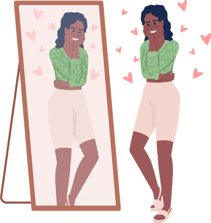 Smiling woman looking in mirror Illustration