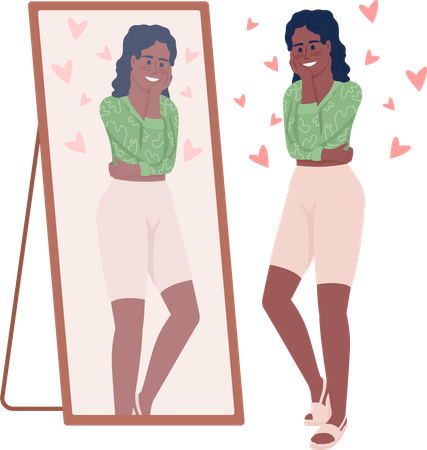 Smiling woman looking in mirror  Illustration