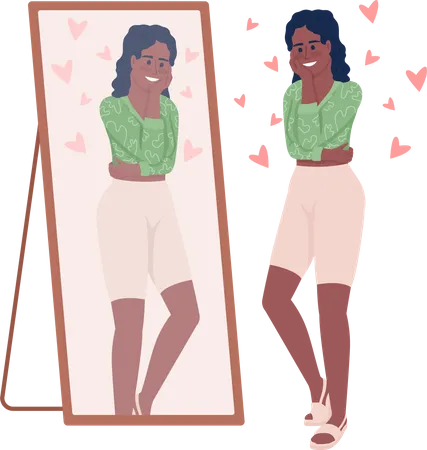 Smiling woman looking in mirror  Illustration