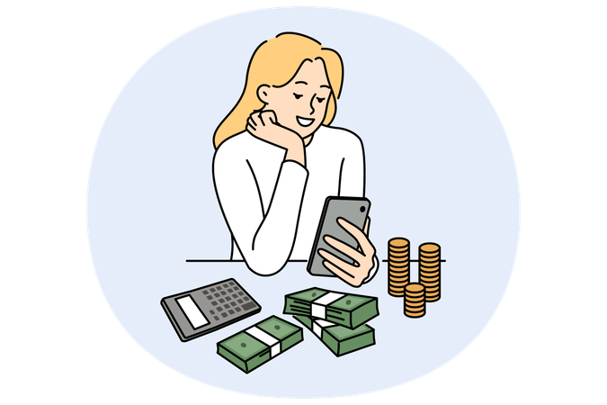 Smiling woman manage budget  Illustration